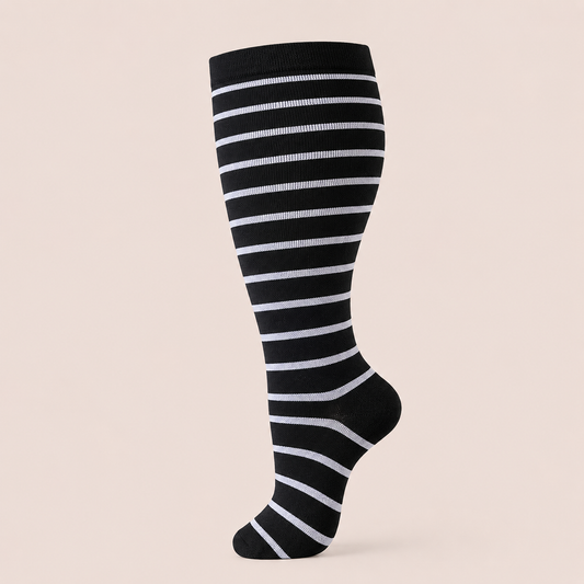 Clinical Compression – Wide Calf: Black Pinstripes